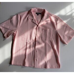 NOVA MEN Pink Ribbed Button-Up SS Shirt – Men's Medium